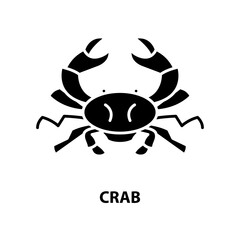 crab icon, black vector sign with editable strokes, concept illustration