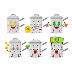 Double boiler cartoon character with cute emoticon bring money