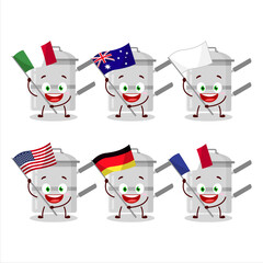 Double boiler cartoon character bring the flags of various countries