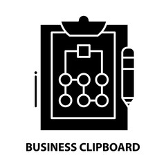 business clipboard icon, black vector sign with editable strokes, concept illustration