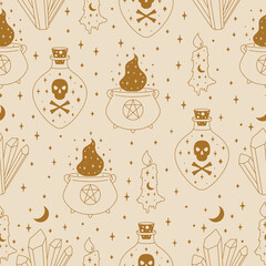 Seamless Cauldron and Candle Pattern in Vector.