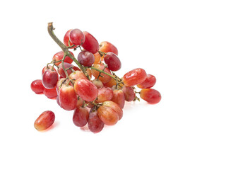 The close up of fresh red grapes organic fruit food isolated on white background.