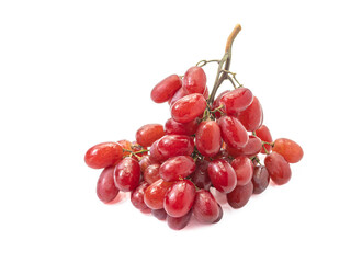 The close up of fresh red grapes organic fruit food isolated on white background.