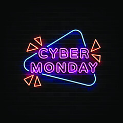 Obraz premium Cyber Monday Neon Signs Vector. Design Template Neon Style