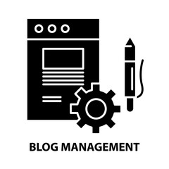 blog management icon, black vector sign with editable strokes, concept illustration