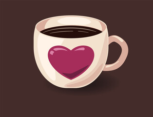 Vector illustration of a coffee Cup with a heart. Color flat espresso icon. Valentine's day.