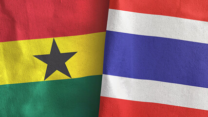 Thailand and Ghana two flags textile cloth 3D rendering