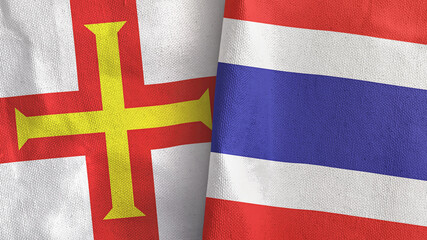 Thailand and Guernsey two flags textile cloth 3D rendering