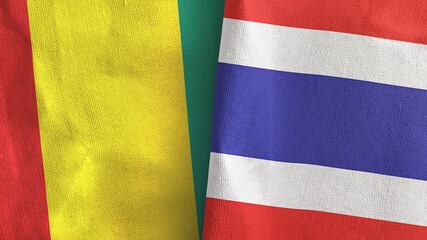 Thailand and Guinea two flags textile cloth 3D rendering