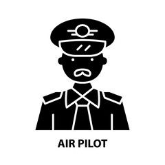 air pilot icon, black vector sign with editable strokes, concept illustration