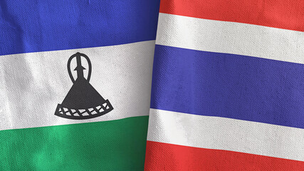 Thailand and Lesotho two flags textile cloth 3D rendering
