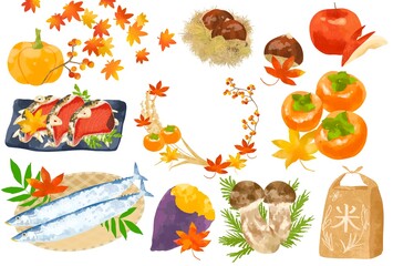 かわいいタッチの食欲の秋イラスト素材セット