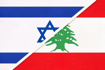 Israel and Lebanon or Lebanese Republic, symbol of national flags from textile.