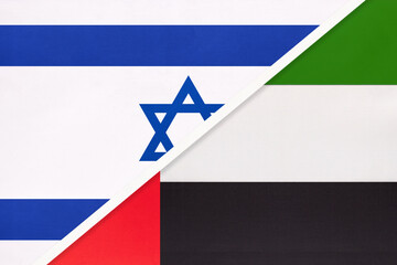 Israel and United Arab Emirates or UAE, symbol of national flags from textile.