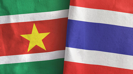 Thailand and Suriname two flags textile cloth 3D rendering