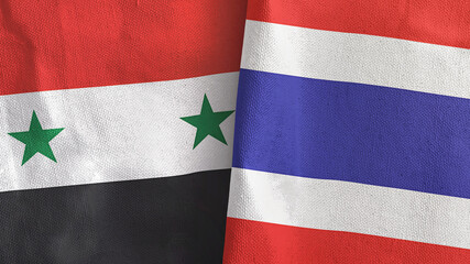 Thailand and Syria two flags textile cloth 3D rendering