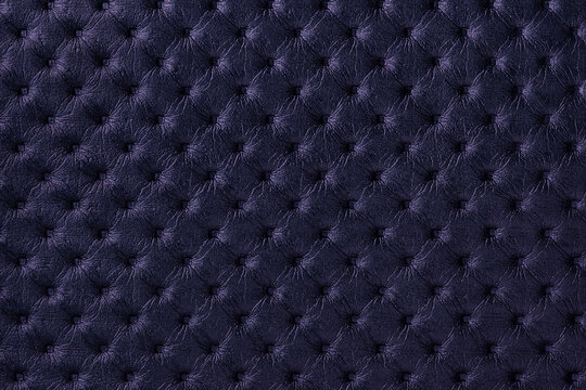 Texture Of Navy Blue Leather Background With Capitone Pattern, Macro.