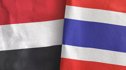 Thailand and Yemen two flags textile cloth 3D rendering