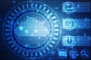 2d illustration of Cloud computing, Cloud Computing Concept, Cloud computing technology internet concept background