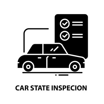 car state inspecion icon, black vector sign with editable strokes, concept illustration
