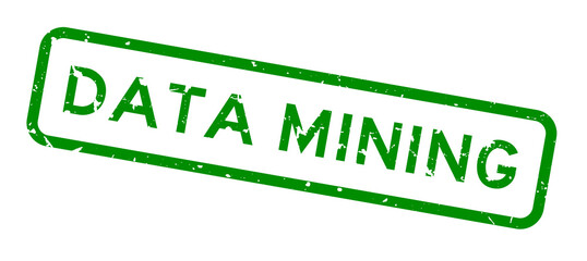 Grunge green data mining word square rubber seal stamp on white background