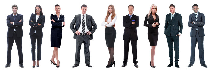 Portrait of friendly business team standing