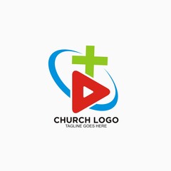 Cross logo design vector icon with online concept. Logo for christian church