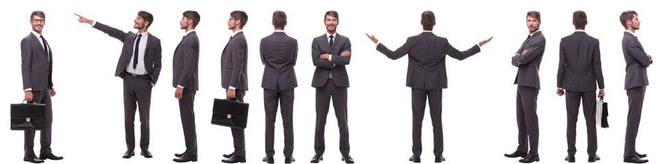 panoramic collage of various photos of a young businessman