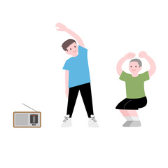 ラジオ体操をする人たちイラスト素材