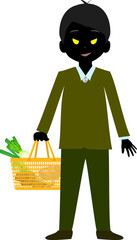 買い物をカゴを持った悪い人のイラスト