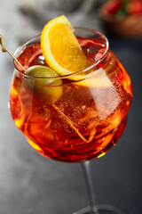 Classic aperol spritz cocktail. Dark background
