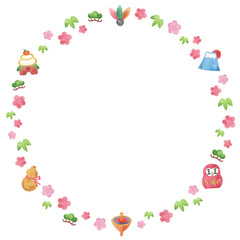 かわいいお正月のアイコン　背景フレーム　丸