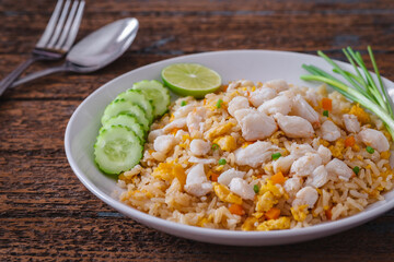 Fried rice with crab on white plate