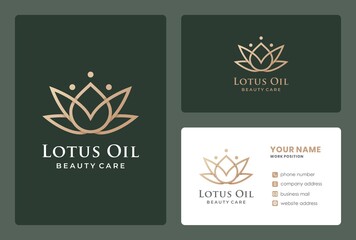 monogram lotus oil, beauty care, natural cosmetics logo design with business card design.