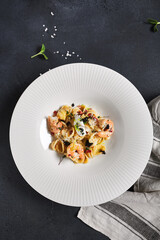 Pasta Orecchiette with Shellfish Seafood and Parmesan Cheese