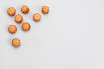 Cookies on white background, top view, copy space. Banner. High quality photo