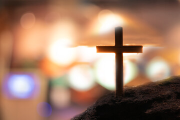 Crucifix jesus christ With light background blur bokeh