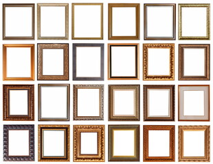 frames for paintings antique gold gilding set isolated on white background