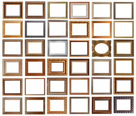 frames for paintings antique gold gilding set isolated on white background