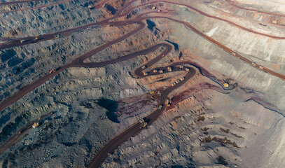 Huge iron ore quarry iron ore quarry top view Aero photo shoot.