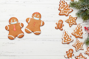 Greeting card with gingerbread cookies in face mask