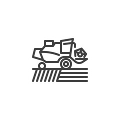 Combine harvester harvesting on the field line icon. linear style sign for mobile concept and web design. Harvesting tractor outline vector icon. Symbol, logo illustration. Vector graphics