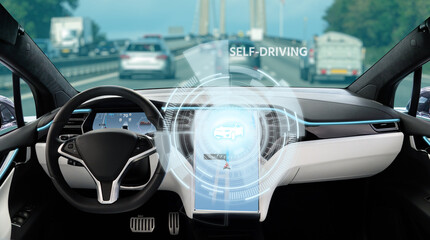Autonomous car. Self-driving vehicle on a road