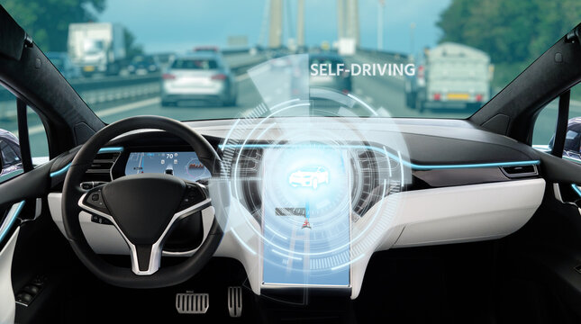 Autonomous car. Self-driving vehicle on a road