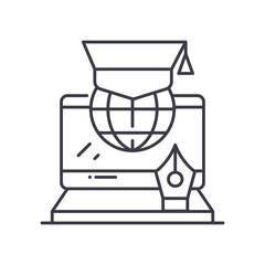 Online school icon, linear isolated illustration, thin line vector, web design sign, outline concept symbol with editable stroke on white background.