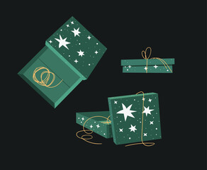 Cartoon Illustration Christmas Gift Box isolated. Creative Flat Style Art Work Collection. Actual vector drawing of Holiday Things Packing. Cozy Winter Decoration set