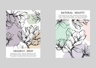 Beauty shop brochure, booklet, or template. Editable vector flower frame template. 