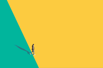 3d Smart Casual Man Confidently Walking Through Colourful Space. Illustration. Unrecognisable, Created In 3d Software. 3d Rendering.