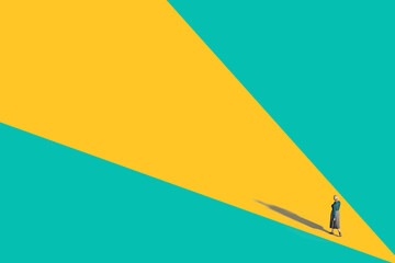 3d Business Woman Confidently Walking Through Colourful Space. Illustration. Unrecognisable, Created In 3d Software. 3d Rendering.