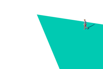 3d Young Boy Confidently Crossing Colourful Space. Illustration. Unrecognisable, Created In 3d Software. 3d Rendering.